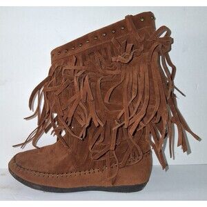 Rampage Brown suede Tall Long Fringed Boots Cambra Moccasin Festival Women 8M